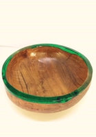 "Balder" - skål - teaktræ - grøn resin - 22-23,5 x 10 x 1 cm